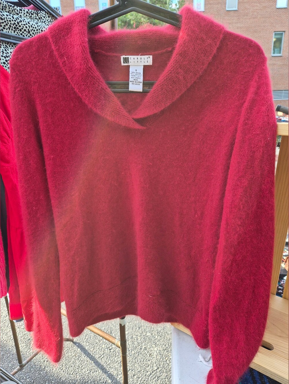 Carole Little Women's Red Fuzzy Cowl Neck Sweater